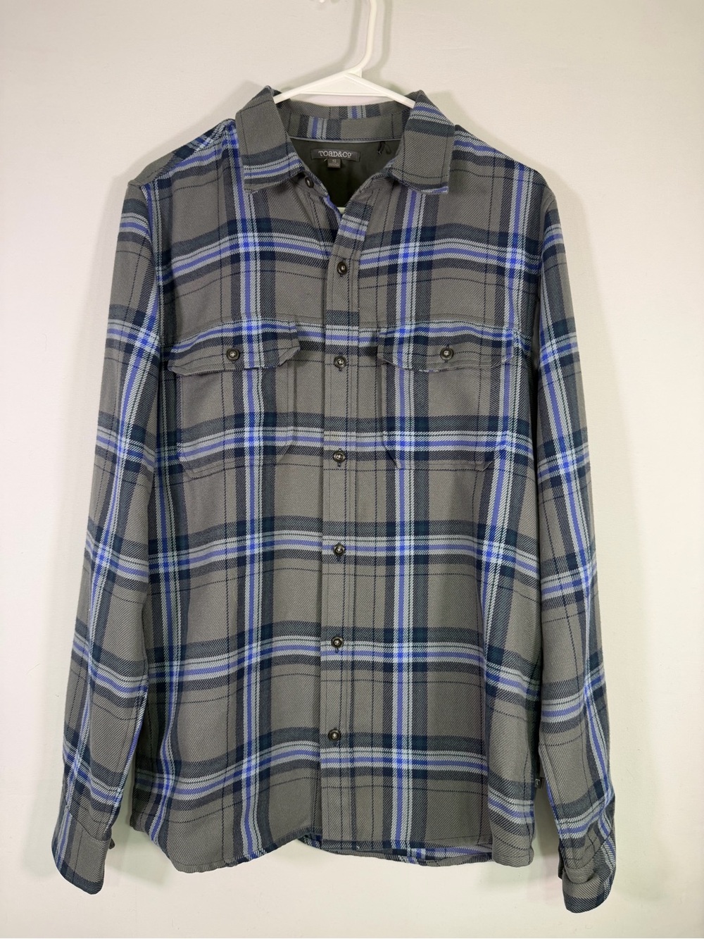 Toad&Co Watchdog LS Shirt Gray Blue Plaid Button Front Men’s Small